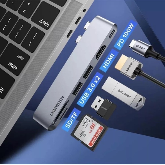 Ugreen 6 in1 Hub Usb-C Card Reader Compatible With Macbook Pro/Air IN Grey - Picture 3 of 8